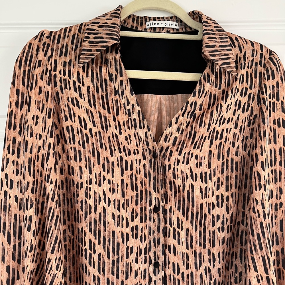 Alice and Olivia leopard button down blouse